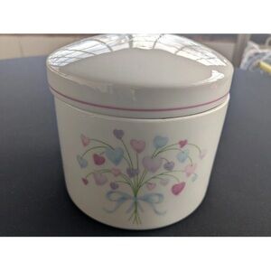 Vintage FDTA Pastel Heart Bouquet Canister/ Trinket Jar 1987 80's Deco